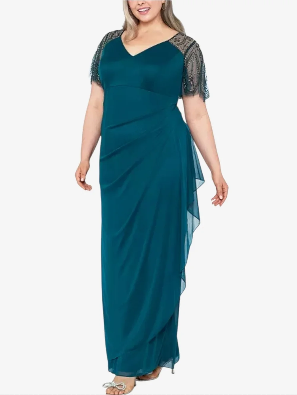 xscape formal dresses Amazon.com: Xscape Off-The-Shoulder Long Glitter Dress Sand 4 : Clothing, Shoes & Jewelry